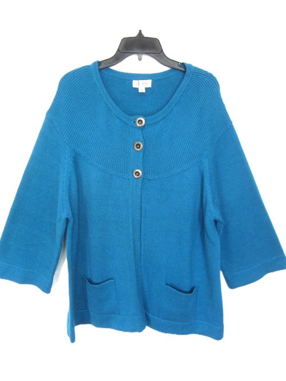 Denim & Co D&Co Turquoise Cardigan Sweater Size 2XL 2X 3/4 Sleeve Cotton Blend